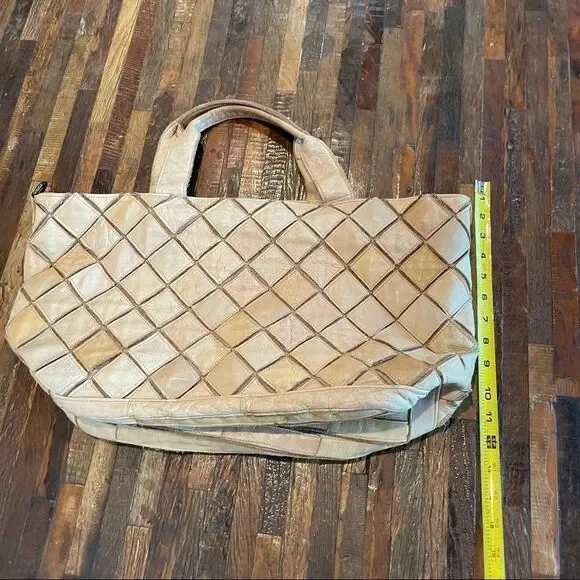 MONSERTA DE LUCCA tan Italian 100% genuine stitched leather handbag tote. - Picture 10 of 14